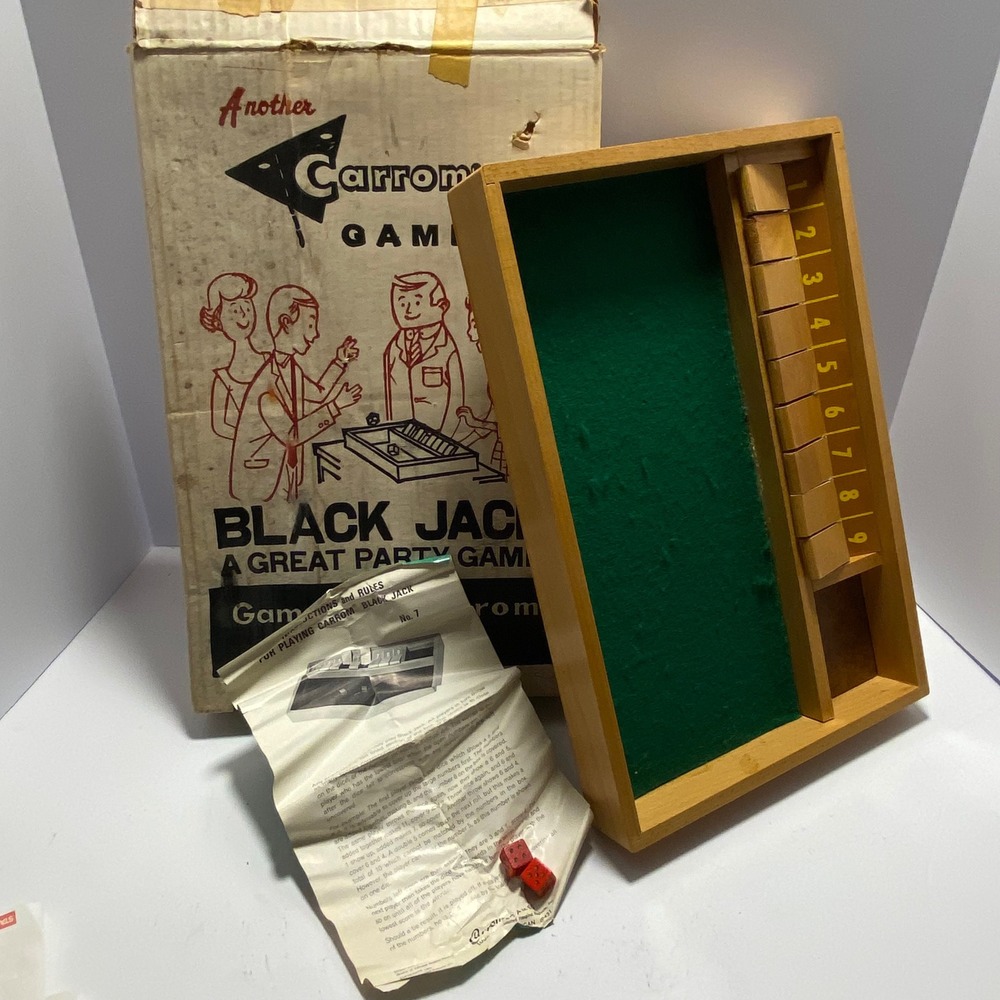 Carrom Black Jack Board Game Vintage 1969 Wood Shut The Box Dice Game Good